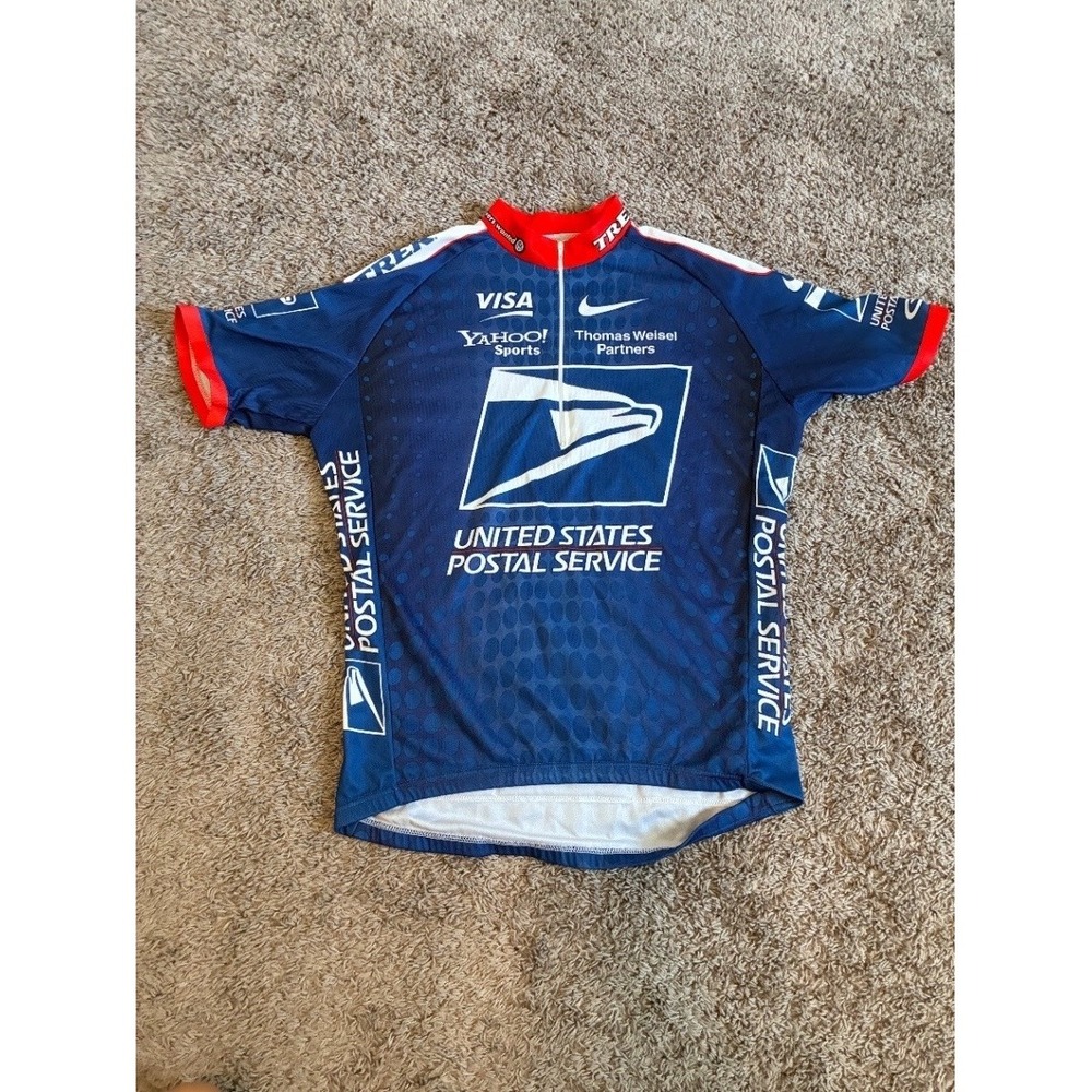 Nike USPS Trek Cycling Jersey 1/4 Zip Mens Large Blue Team 2000s Lance Armstrong